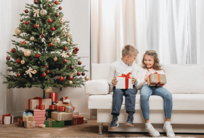 Kids opening Christmas presents